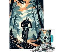 Jigsaw Puzzles for Adults1000 Pieces Mountain Biker in Forest Illustration Challenging Game Toys Educational Game Perfect Decoration Funny Gifts (Size 38x26cm)