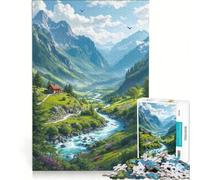 Jigsaw Puzzles for Adults1000 Pieces Mountain Valley Cottage by A River Practical Game Decompressing Intellectual Birthday Present,Travel Gifts 38x26cm