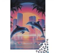 Jigsaw Puzzles for Adults1000 Pieces Neon City Dolphins Adult Jigsaw Puzzle Toy Wall Decor Analysis And Logic Challenging Game Gifts 70x50cm/1000pcs