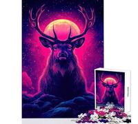 Jigsaw Puzzles for Adults1000 Pieces Neon Deer Under A Full Moon Anti-Stress Toys Gift Birthday Hands-on Game Fun at Home Activities, Size 38x52cm