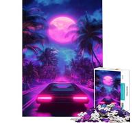 Jigsaw Puzzles for Adults1000 Pieces Neon Drive Under The Moon Fun at Home Activities, Birthday Present Relaxing Games for 14+ Puzzle Game Offered (50x75cm)