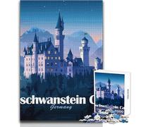 Jigsaw Puzzles for Adults1000 Pieces Neuschwanstein Castle, Germany at Night Beautiful Design Game Perfect Decoration Anti-Stress Toys Size 38x26cm