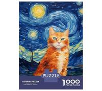 Jigsaw Puzzles for Adults1000 Pieces Orange Tabby Cat Van Gogh Adult Puzzles Relaxing Games But Fun And Humorous Fun Activities at Home 52x38cm/1000pcs