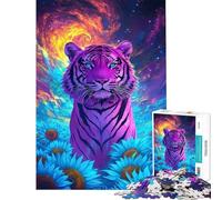 Jigsaw Puzzles for Adults1000 Pieces Psychedelic Tiger Sunflower Field Adult Jigsaw Toy Wall Decor Difficult Challenge Christmas Birthday Gifts (Size 38x26cm)
