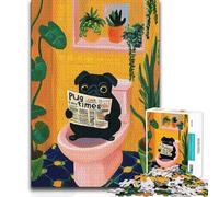Jigsaw Puzzles for Adults1000 Pieces Pug Reading Newspaper on Toilet Toy Intellectual Game Staycation Kill Time Great Gift (size 38x52cm)