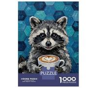 Jigsaw Puzzles for Adults1000 Pieces Raccoon with Coffee Painting Jigsaw for Adults Family Game Wall Decoration Challenging Game Gifts 38x26cm/1000pcs