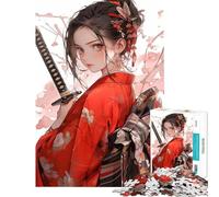 Jigsaw Puzzles for Adults1000 Pieces Samurai Girl Kimono Katana Difficult And Challenge Difficult Hard Fun Games for And from 14 Years And over (50x75cm)