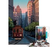 Jigsaw Puzzles for Adults1000 Pieces San Francisco Cable Car Illustration Difficult And Challenge Difficult Hard Fun Games for And from 14 Years And over (38x26cm)