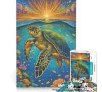 Jigsaw Puzzles for Adults1000 Pieces Sea Turtle Swimming at Sunset Painting Practical Game Decompressing Intellectual Birthday Present,Travel Gifts 38x52cm