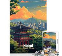 Jigsaw Puzzles for Adults1000 Pieces Seoul, South Korea Illustration Shared Joyful Family Experience Wonderful Christmas Surprise Gifts (38x26cm)