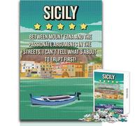 Jigsaw Puzzles for Adults1000 Pieces Sicily Funny Review Travel Poster Beautiful Design Game Perfect Decoration Anti-Stress Toys Size 38x26cm