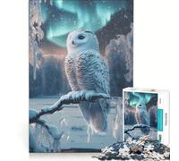 Jigsaw Puzzles for Adults1000 Pieces Snowy Owl Under Aurora Borealis, Hands-on Game, Decompressing Intellectual, Suitable for Desktop Decoration 50x75cm