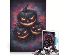 Jigsaw Puzzles for Adults1000 Pieces Spooky Stacked Halloween Pumpkins, Relaxing Games, Difficult Hard, with Matching Poster And Trivia Sheet 50x75cm