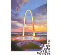 Jigsaw Puzzles for Adults1000 Pieces St. Louis Gateway Arch Sunset Adult Jigsaw Puzzle Fun Games Hand Speed Race Challenging Game Gifts 38x26cm/1000pcs
