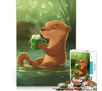 Jigsaw Puzzles for Adults1000 Pieces St. Patrick’s Day Otter with Hot Chocolate, Family Game, Enhance Memory, Suitable for Desktop Decoration 50x75cm