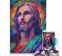Jigsaw Puzzles for Adults1000 Pieces Stained Glass Jesus Portrait, Relaxing Games, Difficult Hard, with Matching Poster And Trivia Sheet 50x75cm