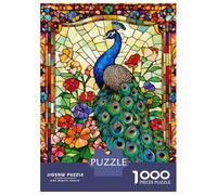Jigsaw Puzzles for Adults1000 Pieces Stained Glass Peacock Puzzle for Adults Brain Teaser Game A Work of Art Fun Activities at Home 52x38cm/1000pcs