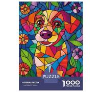 Jigsaw Puzzles for Adults1000 Pieces Stained Glass Puppy Jigsaws for Adults Hands-on Game Enhance Memory Fun Activities at Home 70x50cm/1000pcs