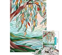 Jigsaw Puzzles for Adults1000 Pieces Stained Glass Willow Tree Landscape Jigsaw 1000 Piece Toy Wall Decor Tough Challenge Beautiful Design Game (75x50cm)
