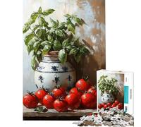 Jigsaw Puzzles for Adults1000 Pieces Still Life with Tomatoes And Basil Puzzles for Adults Family Games Difficult Hard Fun Activities at Home (Size 38x52cm)