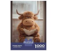 Jigsaw Puzzles for Adults1000 Pieces Stuffed Highland Cow Reading on Toilet Adult Jigsaw Puzzle Fun Games Hand Speed Race Challenging Game Gifts 38x26cm/1000pcs