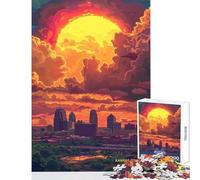 Jigsaw Puzzles for Adults1000 Pieces Sunset in Kansas City Anti-Stress Toys Great Gift for Educational Game Wishlist with Santa Claus Size 50x75cm