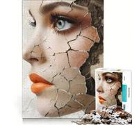 Jigsaw Puzzles for Adults1000 Pieces The Cracked Face with Red Lipstick Brain Teaser Game Pattern Assembly Great Gift for Gaming 38x26cm