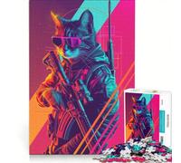 Jigsaw Puzzles for Adults1000 Pieces The Cyber Cat Soldier Impossible Game Fun at Home Activities Christmas Birthday Gifts 50x75cm