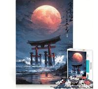 Jigsaw Puzzles for Adults1000 Pieces Torii Gate Under A Red Moon Brain Teaser Game Pattern Assembly Great Gift for Gaming 50x75cm