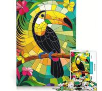 Jigsaw Puzzles for Adults1000 Pieces Toucan in Stained Glass Tropical Paradise Brain Teaser Game Pattern Assembly Great Gift for Gaming 38x52cm