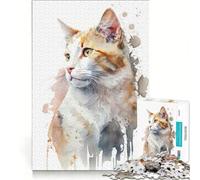 Jigsaw Puzzles for Adults1000 Pieces Turkish Van Cat Watercolor, Relaxing Games, Difficult Hard, with Matching Poster And Trivia Sheet 38x26cm