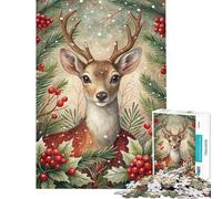 Jigsaw Puzzles for Adults1000 Pieces Watercolor Deer Portrait with Winter Foliage Jigsaw Puzzle Relaxing Games Staycation Kill Time Fun at Home Activities, (Size 38x52cm)
