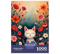 Jigsaw Puzzles for Adults1000 Pieces Whimsical Cat Among Blooming Flowers Fine Art Jigsaw for Adults Family Game Precision Cutting Unique Birthday And Xmas Gifts 70x50cm/1000pcs