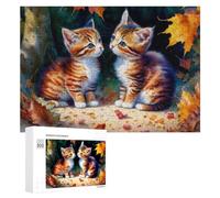 Jigsaw Puzzles for Adults300 PCS Autumn Kitten Pair Teenagers Puzzles Anti-Stress Toys Presents for Women Fun Activities at Home 300 PCS