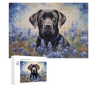 Jigsaw Puzzles for Adults300 PCS Black Lab in Bluebonnets Jigsaws for Adults Family Games Presents for Women Unique Birthday And Gifts 300 PCS