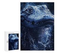 Jigsaw Puzzles for Adults300 PCS Blue Alligator Portrait with Water Splashes Jigsaw for Adults Brain Teaser Game Pattern Assembly Unique Birthday And Gifts 300 PCS