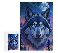 Jigsaw Puzzles for Adults300 PCS Blue Wolf Portrait Moonlight Adult Puzzles Brain Teaser Game Home Decoration Help The Brain Exercise 300 PCS