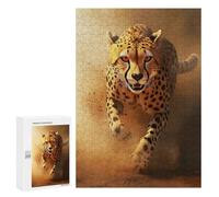 Jigsaw Puzzles for Adults300 PCS Cheetah Running Through Dust - African Wildlife Photo Adult Puzzles Brain Teaser Game Home Decoration Help The Brain Exercise 300 PCS
