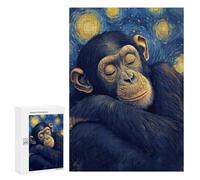 Jigsaw Puzzles for Adults300 PCS Chimpanzee Starry Night Adult Jigsaw Puzzle Family Games Difficult Challenge Fun Activities at Home 300 PCS