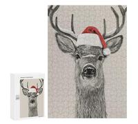 Jigsaw Puzzles for Adults300 PCS Christmas Deer Portrait with Santa Hat Adult Jigsaw Puzzle Hands-on Game But Fun And Humorous Stress Reduction Gifts 300 PCS