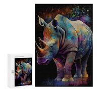 Jigsaw Puzzles for Adults300 PCS Colorful Rhino Painting-1 Adult Jigsaw Puzzle Hands-on Game But Fun And Humorous Stress Reduction Gifts 300 PCS