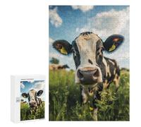 Jigsaw Puzzles for Adults300 PCS Curious Cow in Field Puzzle for Adults DIY Toys Staycation Kill Time Fun at Home Activities, 300 PCS