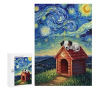 Jigsaw Puzzles for Adults300 PCS Dog Sleeping on Doghouse, Starry Night Teenagers Puzzles Relaxing Games For Family Fun Fun Activities at Home 300 PCS