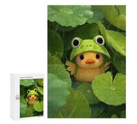 Jigsaw Puzzles for Adults300 PCS Duckling with Frog Hat in Lilypads Adult Puzzles Brain Teaser Game Home Decoration Help The Brain Exercise 300 PCS