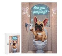 Jigsaw Puzzles for Adults300 PCS French Bulldog on Toilet Humor Adult Puzzles Brain Teaser Game Home Decoration Help The Brain Exercise 300 PCS