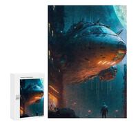 Jigsaw Puzzles for Adults300 PCS Futuristic Cityscape with Hovering Spaceship Puzzle for Adults Fun Games Wall Decoration Deal As Gifts for The Whole Family 300 PCS