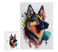Jigsaw Puzzles for Adults300 PCS German Shepherd Watercolor Puzzle for Adults Fun Games Wall Decoration Deal As Gifts for The Whole Family 300 PCS