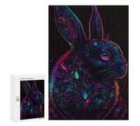 Jigsaw Puzzles for Adults300 PCS Glowing Neon Rabbit Art Print Teenagers Puzzles Relaxing Games For Family Fun Fun Activities at Home 300 PCS
