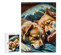 Jigsaw Puzzles for Adults300 PCS Golden Retrievers Resting on Comfortable Bed Teenagers Puzzles Relaxing Games For Family Fun Fun Activities at Home 300 PCS