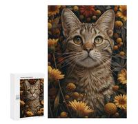 Jigsaw Puzzles for Adults300 PCS Grey Tabby Cat in Flowers Puzzle for Adults DIY Toys Staycation Kill Time Fun at Home Activities, 300 PCS